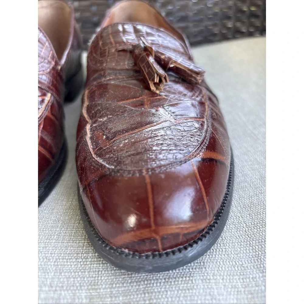 Stacy Adams Cognac Brown Snake Leather Tassel Loafer Dress Shoes Size 10 M